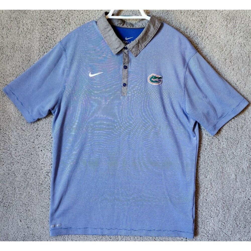 Nike Dri Fit Florida Gators Blue Logo Polo Shirt Size XL 100%‎ Polyester